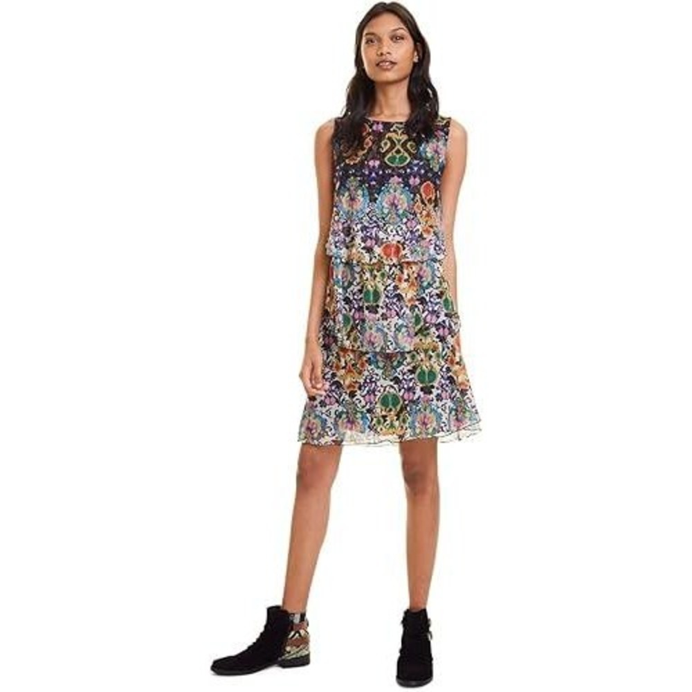 Desigual mini tiered Florencia LG floral airy grunge fluttery tank dress euc fun